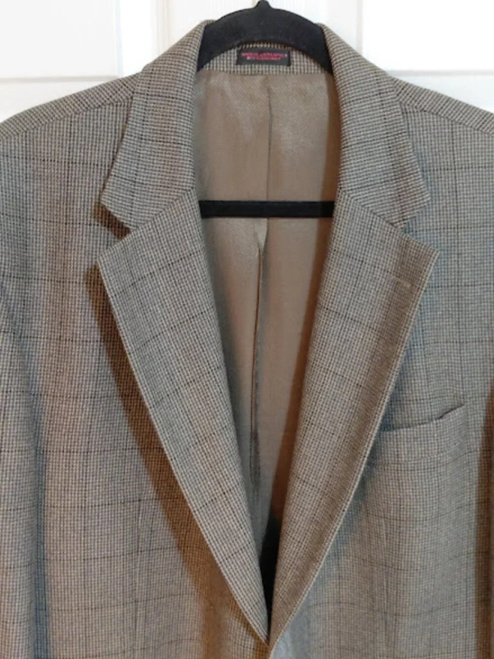 Vintage Oscar de la Renta Fine Plaid Brown/Taupe Lambswool & Cashmere Blazer 46L